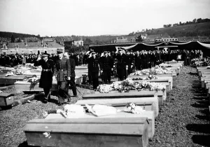 Coffins: Funeral of the victims of a bomb attack on