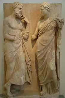 Bearded: Funerary stele of Hieron and Lysippe. Greece. IV century B.C