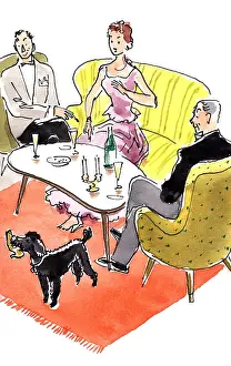 Kidney: furnishing, kidney table, two gentlemen with