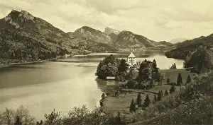 Fuschlsee: Fuschlsee with castle. About 1940. Photograph