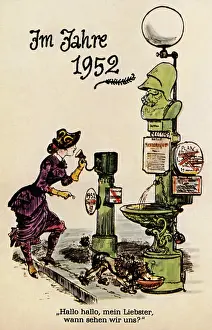 Phoning: future, vision, phoning in the year 1952, drawing