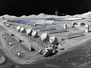 Spacesuits: Futurist vision of a lunar observatory with ?