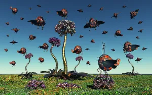 Ecology: A futuristic alien world where flying machines
