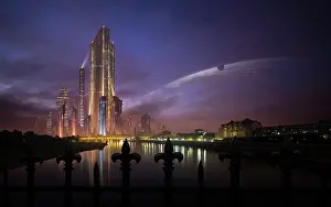 Waterways: A futuristic city on an extraterrestrial planet in the ?