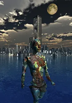 Colonization: A futuristic city, flooded by water due to climate changes