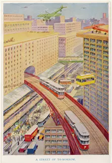 Futuristic city with a range of transport options