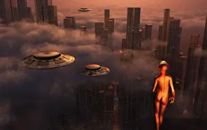 Overlooking: A futuristic city run by cybernetic robots, with