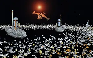 Spaceflight: A futuristic concept of mankind mining for minerals