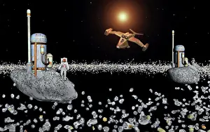 Spaceflight: A futuristic concept of mankind mining for minerals