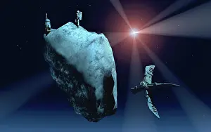 Spaceflight: Futuristic concept of mankind mining for minerals on comets