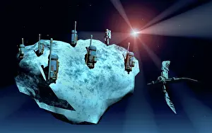 Spaceflight: Futuristic concept of mankind mining for minerals on comets
