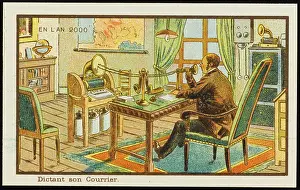 Dictating: Futuristic dictation machine