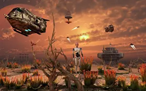 Cybernetic: A futuristic military outpost on the moon of a distant ?