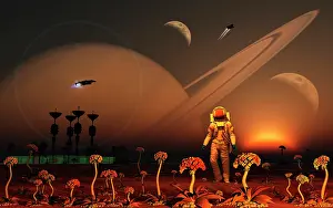 Spacewalk: A futuristic outpost on the moon of a distant alien world