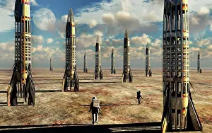 Spaceflight: A futuristic rocket base with human astronauts