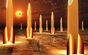 Spaceflight: A futuristic rocket base with human astronauts