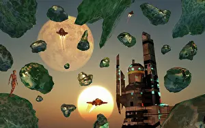 Astronomical: Futuristic technology, mining an asteroid field