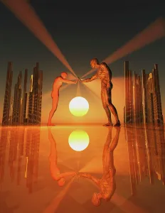 Solar: Futuristic transhumans communicating with each other