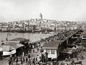 Galata: Galata Bridge, Constantinople, (Istanbul), Turkey, circa 189