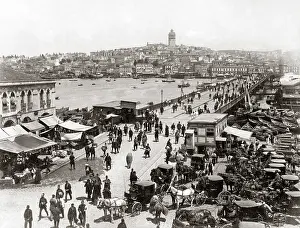 Galata: Galata Bridge, Constantinople, (Istanbul) Turkey, circa 1890