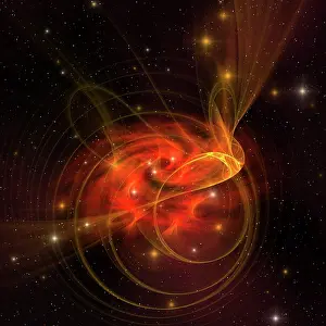 Twisted: A galaxy out in space has reddish orange swirls in its core