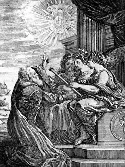 Presenting: Galileo presenting his telescope to the Muses
