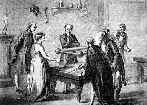 Impression: Galvani demonstrating the contraction of the muscles
