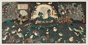 Toads: Gama Sennin surrounded by battling toads