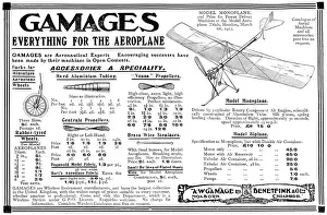 Gamages: Gamages Power Driven Model Aeroplanes & Accessories 1913