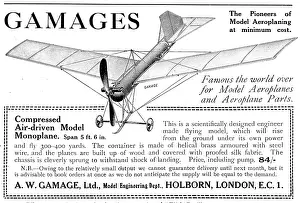 A.w.gamage: Gamage's Powered Model Aircraft - Compressed Air Driven 1919