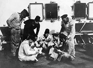 Ottomans: Game of cards on deck of the Sultan Jawus Selim, 1915