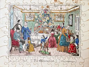 Jigsaw: game, jigsaw puzzle, Christmas Eve, colour lithograph