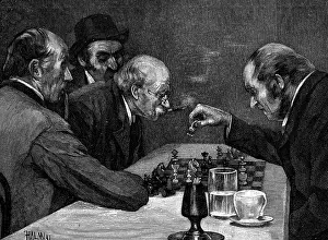 Gamblers: games, men during game of chess, An decisive