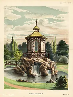 Gazebo: Garden architecture with bridge leading to