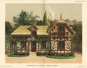 Lillustration: Garden architecture: guard house with rose