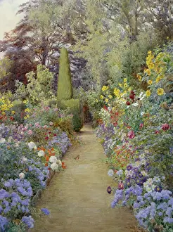 The Garden Path " with flowers and robin