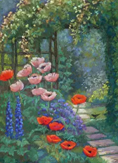 Pergola: Garden scene with pergola, path etc