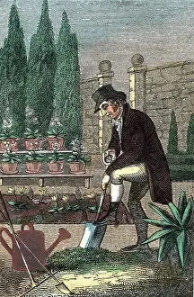 1821: The Gardener digging with spade, while in front