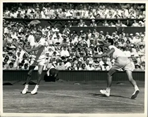 Budge: Gardnar Mulloy and Budge Patty in doubles match, Wimbledon