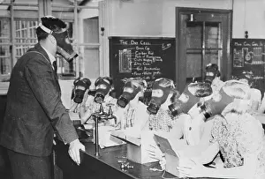 Gasmasks: Gas Mask drill at school, 1939