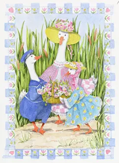 Elspeth: Geese with a basket of flowers