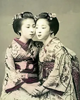 Intimate: Geishas in intimate pose, Japan