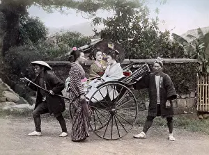 Rickshaw: Geishas and a rickshaw, Japan, circa 1890