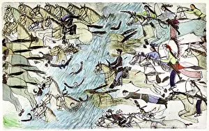 Chased: General Custers troops being chased across river