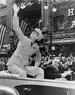 Prisoner Of War: General Jonathan Wainwright, waving to crowd during