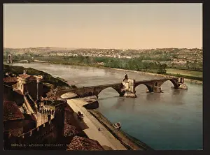 Avignon: General view and Benezech Bridge, Avignon, Provence, France