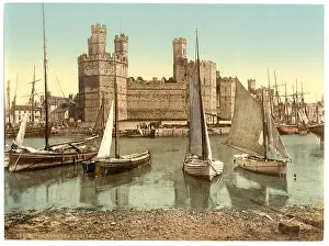 Caernarfon: General view end, Carnarvon Castle (i.e. Caernarfon), Wales