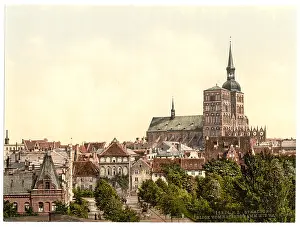 Stralsund: General view, from Knieperdamm, showing warm baths, Stralsun