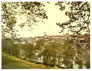 Berne: General view of the town, with Kirchenfeld Bridge, as seen f