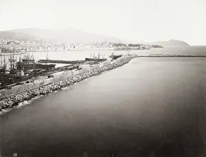 Breakwater: Genoa, Genova, waterfront ships at dock, harbour